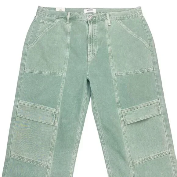 NWT AGOLDE Cooper Cargo High Rise Straight Leg Jean Sz 34 Salamander Green - Picture 7 of 16